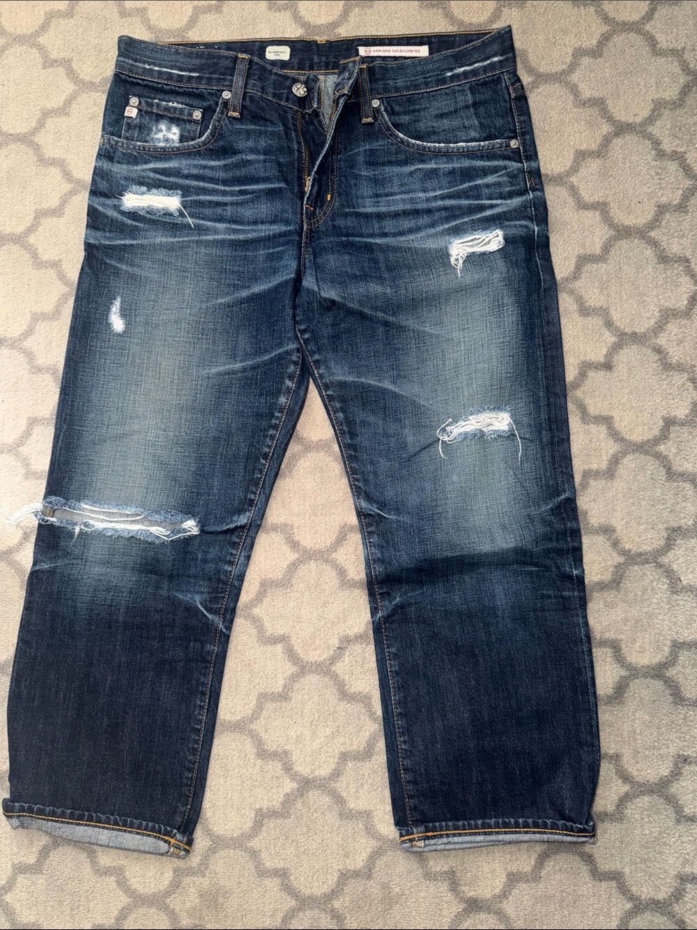Ag Adriano Goldschmied Women’s Boyfriend Jeans in Distressed Dark Blue
